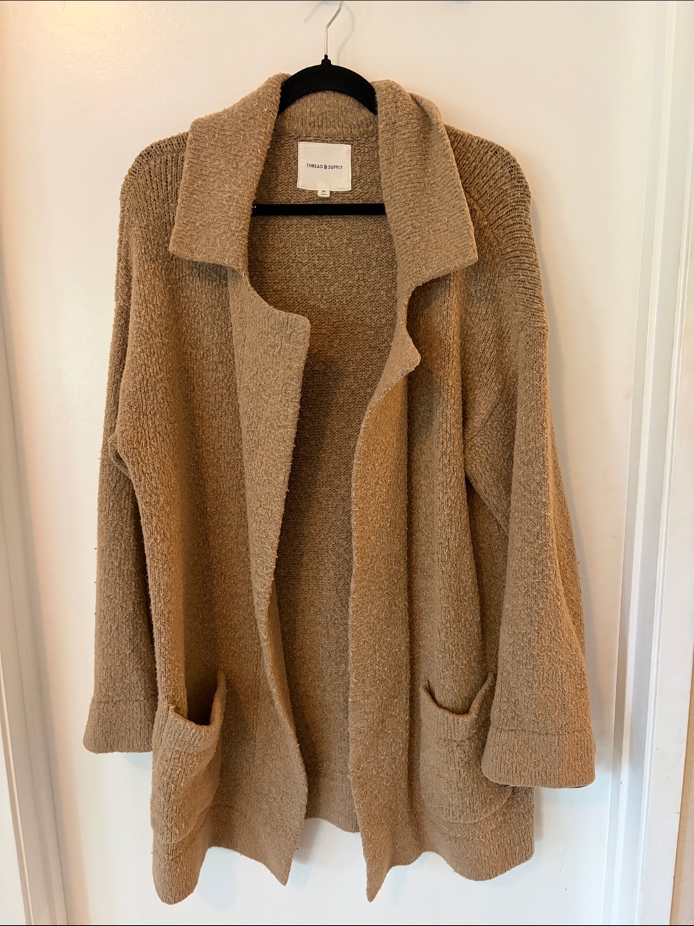 Thread & Supply Open-Front Teddy Coatigan in Camel Brown - Size Medium